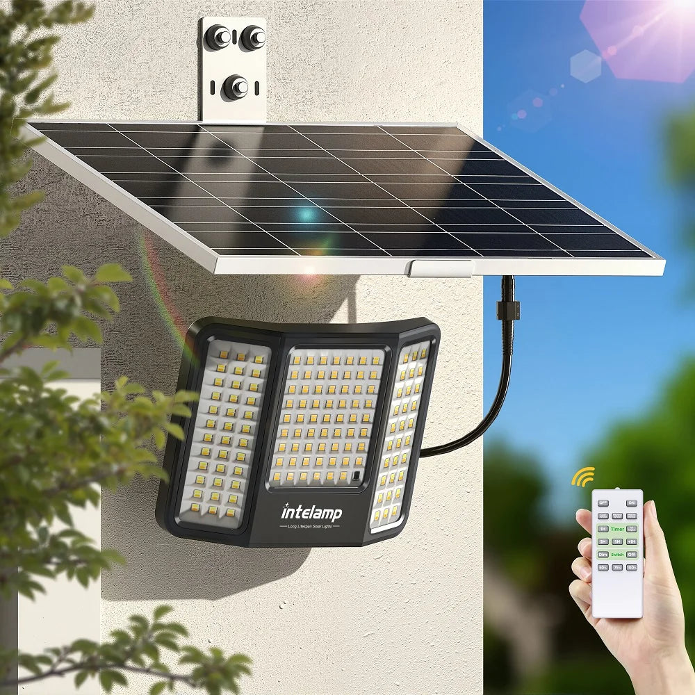 intelamp Long Life 20000mah High Bright Outdoor Solar Flood Light With Super Large Solar Panel 3 Color Mode For Garden Yard Path