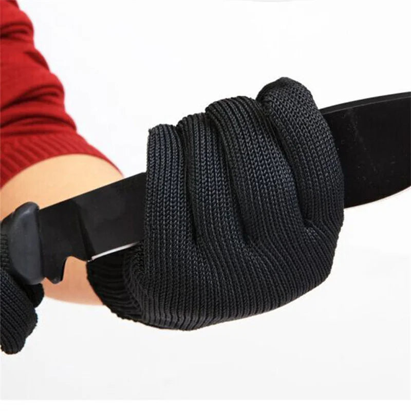 1Pair Black Level 5 Anti-cut Glove Safety Cut Proof Stab Resistant Wire Metal Work Gloves Garden Kitchen Household Safety Gloves