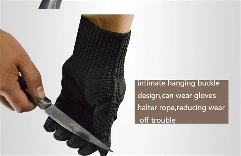 1Pair Black Level 5 Anti-cut Glove Safety Cut Proof Stab Resistant Wire Metal Work Gloves Garden Kitchen Household Safety Gloves