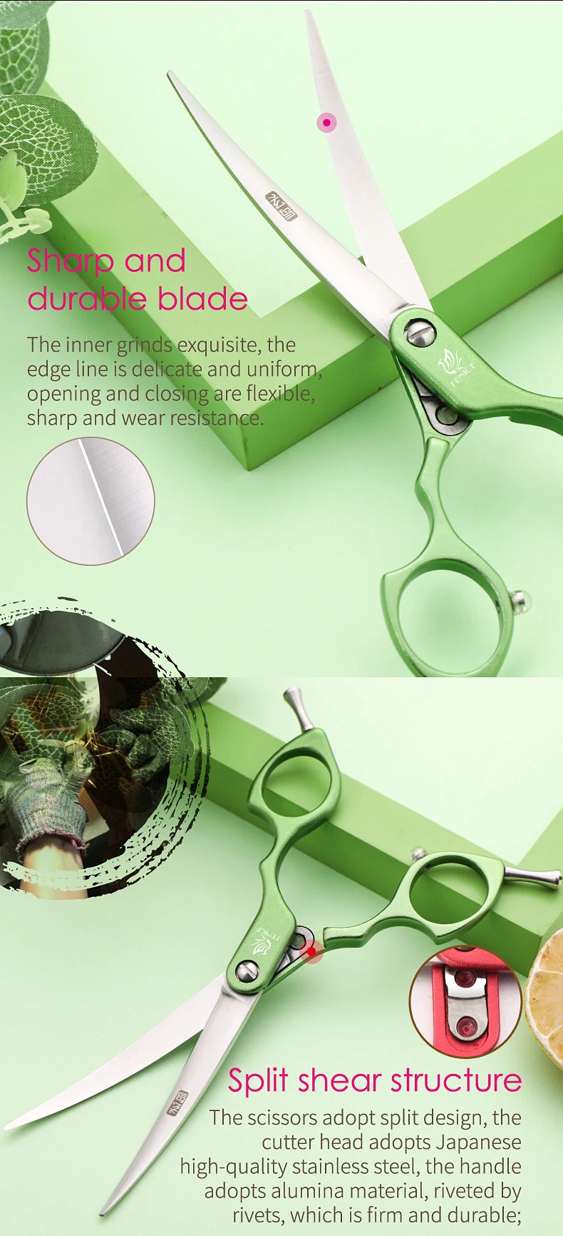 Fenice 6.0/6.5/7 Inch Professional Dog Grooming Scissors Curved Japan 440C Shear with High Quality Alloy Handle aseo de mascotas