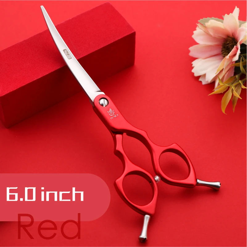 Fenice 6.0/6.5/7 Inch Professional Dog Grooming Scissors Curved Japan 440C Shear with High Quality Alloy Handle aseo de mascotas