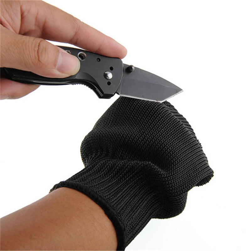 1Pair Black Level 5 Anti-cut Glove Safety Cut Proof Stab Resistant Wire Metal Work Gloves Garden Kitchen Household Safety Gloves