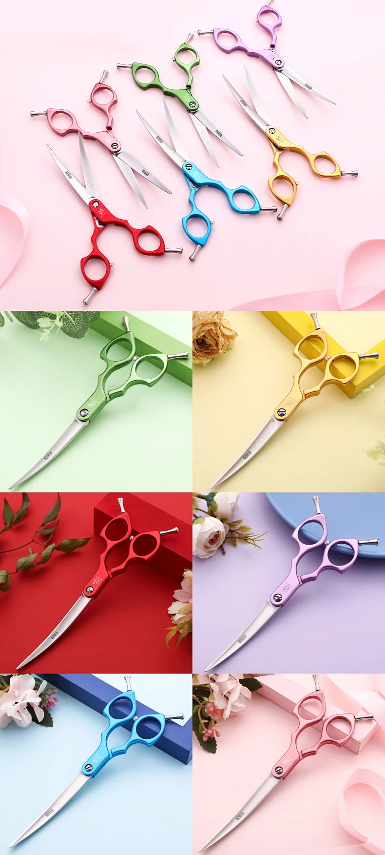Fenice 6.0/6.5/7 Inch Professional Dog Grooming Scissors Curved Japan 440C Shear with High Quality Alloy Handle aseo de mascotas