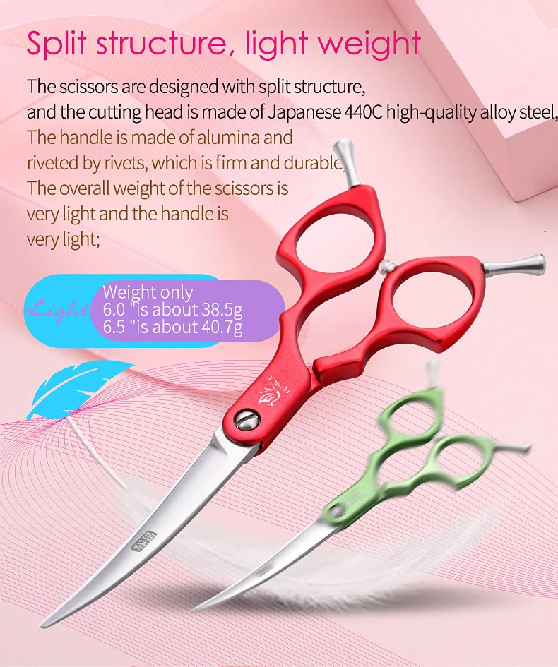 Fenice 6.0/6.5/7 Inch Professional Dog Grooming Scissors Curved Japan 440C Shear with High Quality Alloy Handle aseo de mascotas
