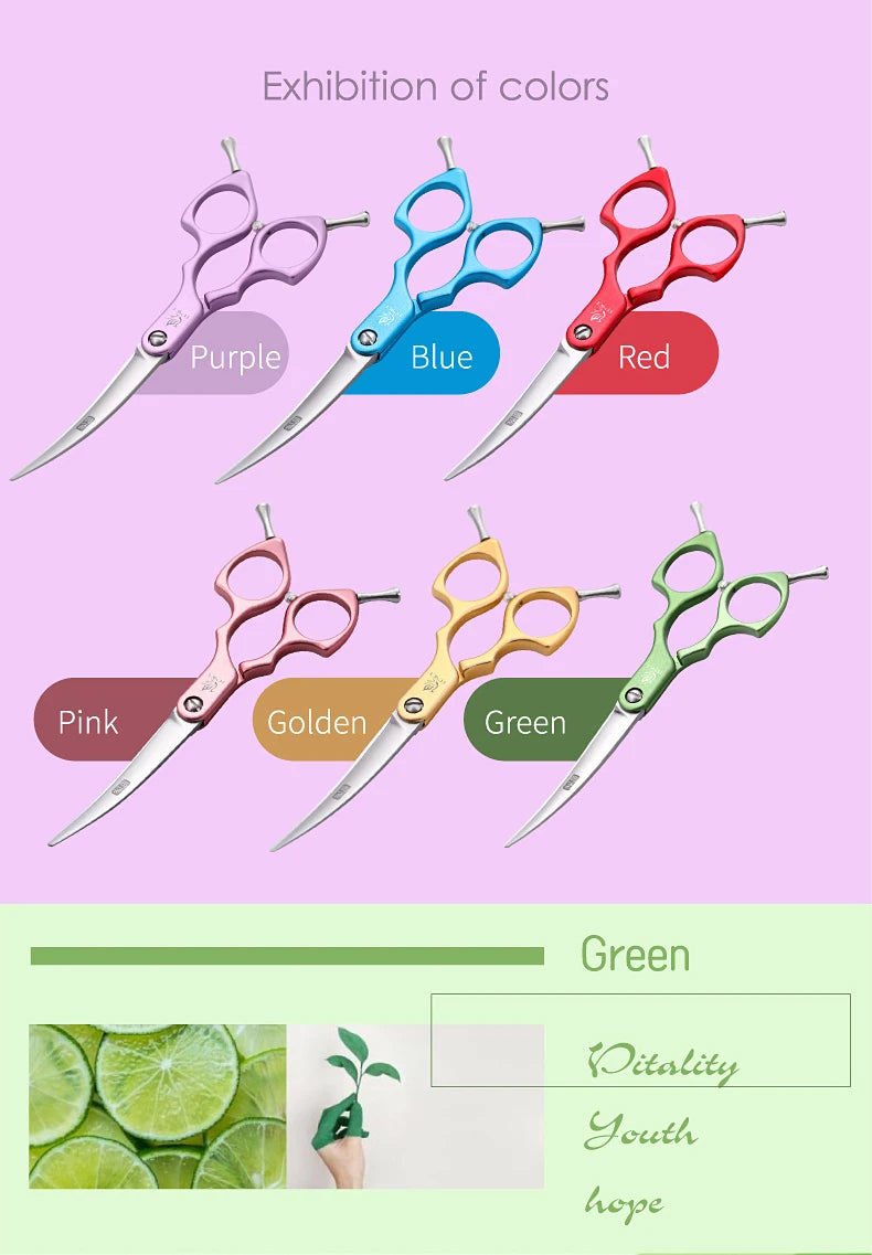 Fenice 6.0/6.5/7 Inch Professional Dog Grooming Scissors Curved Japan 440C Shear with High Quality Alloy Handle aseo de mascotas