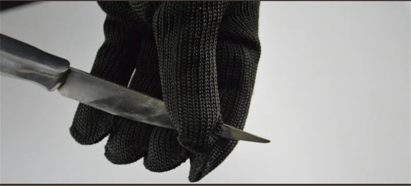1Pair Black Level 5 Anti-cut Glove Safety Cut Proof Stab Resistant Wire Metal Work Gloves Garden Kitchen Household Safety Gloves