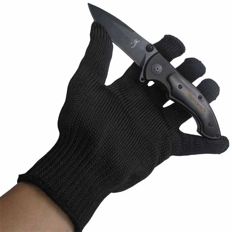 1Pair Black Level 5 Anti-cut Glove Safety Cut Proof Stab Resistant Wire Metal Work Gloves Garden Kitchen Household Safety Gloves