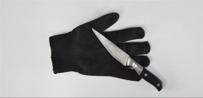 1Pair Black Level 5 Anti-cut Glove Safety Cut Proof Stab Resistant Wire Metal Work Gloves Garden Kitchen Household Safety Gloves