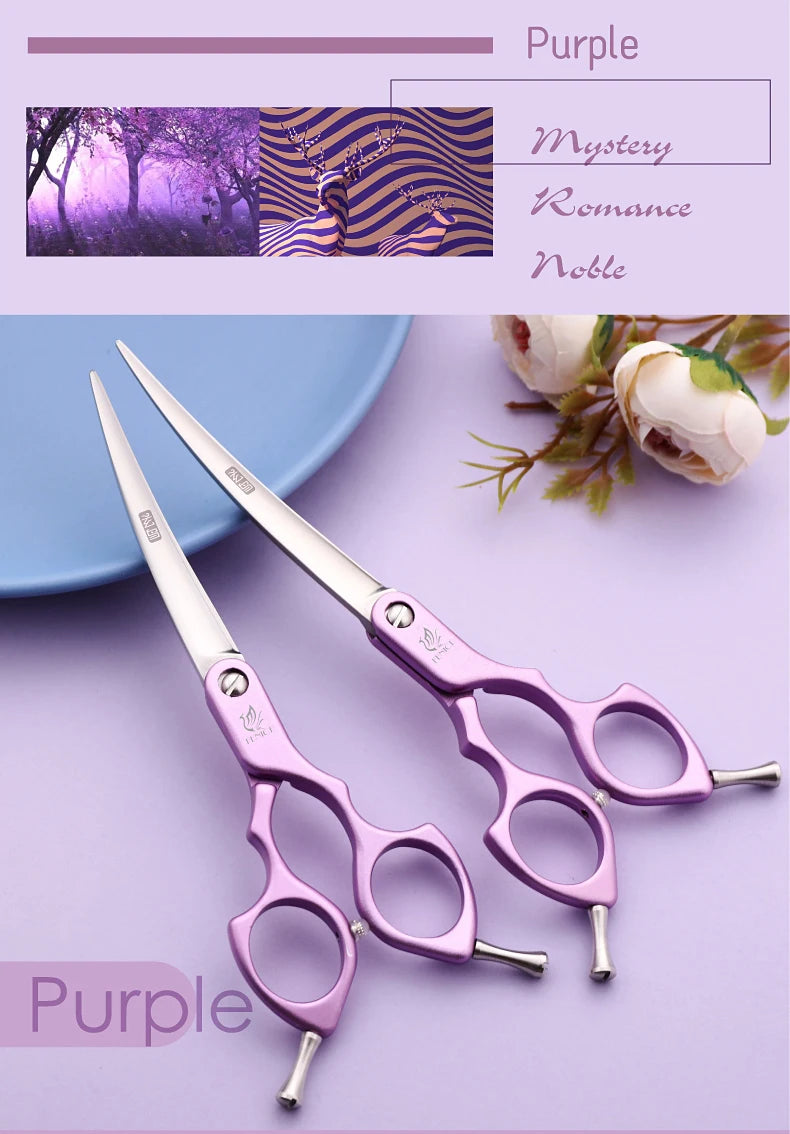 Fenice 6.0/6.5/7 Inch Professional Dog Grooming Scissors Curved Japan 440C Shear with High Quality Alloy Handle aseo de mascotas