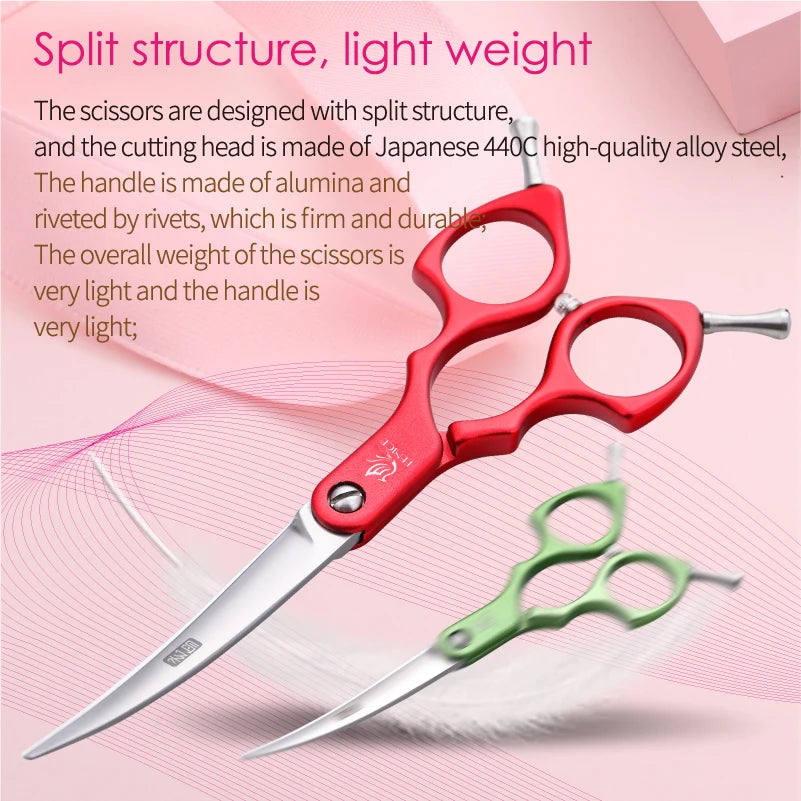 Fenice 6.0/6.5/7 Inch Professional Dog Grooming Scissors Curved Japan 440C Shear with High Quality Alloy Handle aseo de mascotas