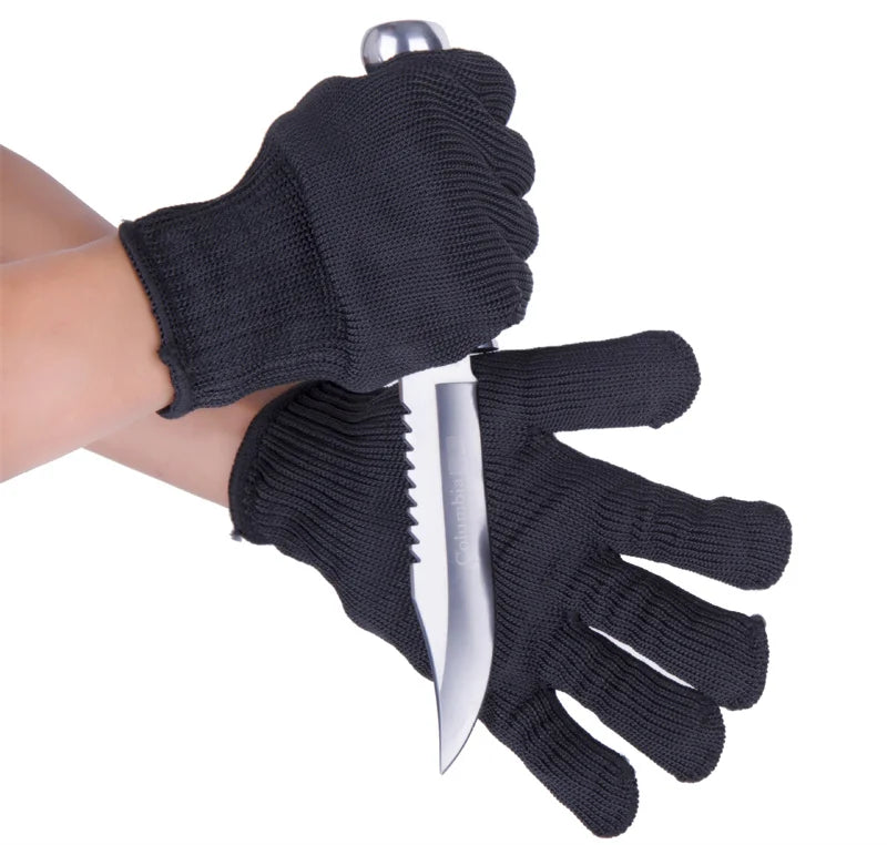 1Pair Black Level 5 Anti-cut Glove Safety Cut Proof Stab Resistant Wire Metal Work Gloves Garden Kitchen Household Safety Gloves