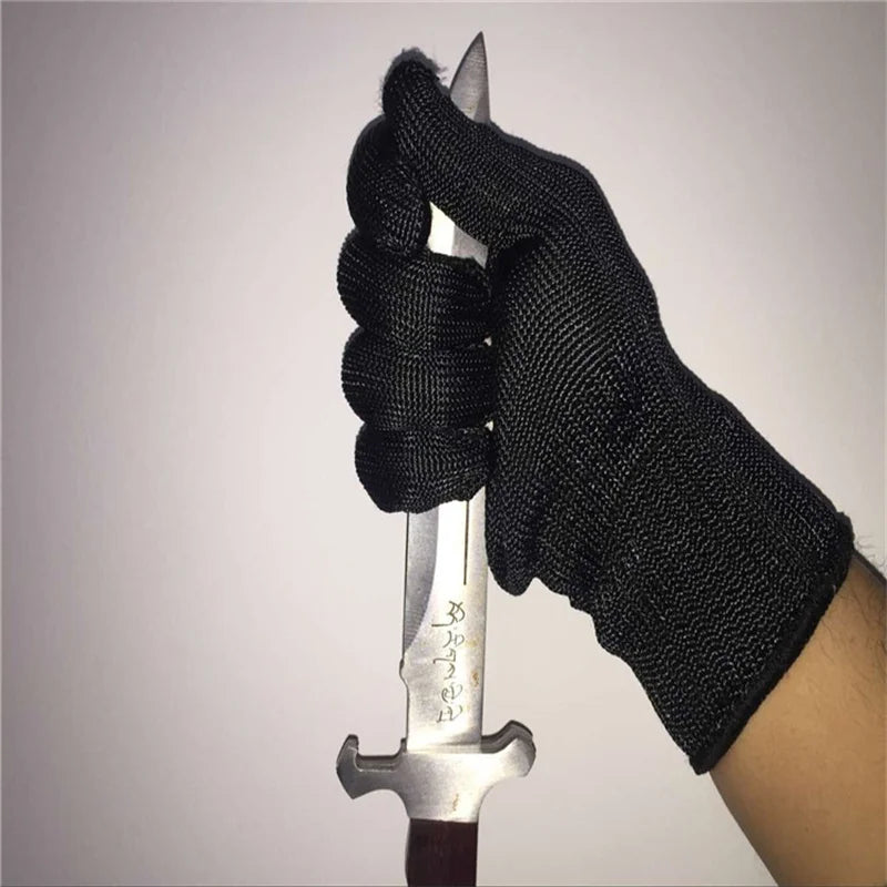 1Pair Black Level 5 Anti-cut Glove Safety Cut Proof Stab Resistant Wire Metal Work Gloves Garden Kitchen Household Safety Gloves