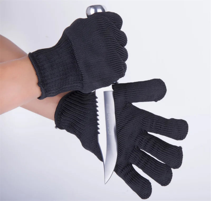 1Pair Black Level 5 Anti-cut Glove Safety Cut Proof Stab Resistant Wire Metal Work Gloves Garden Kitchen Household Safety Gloves