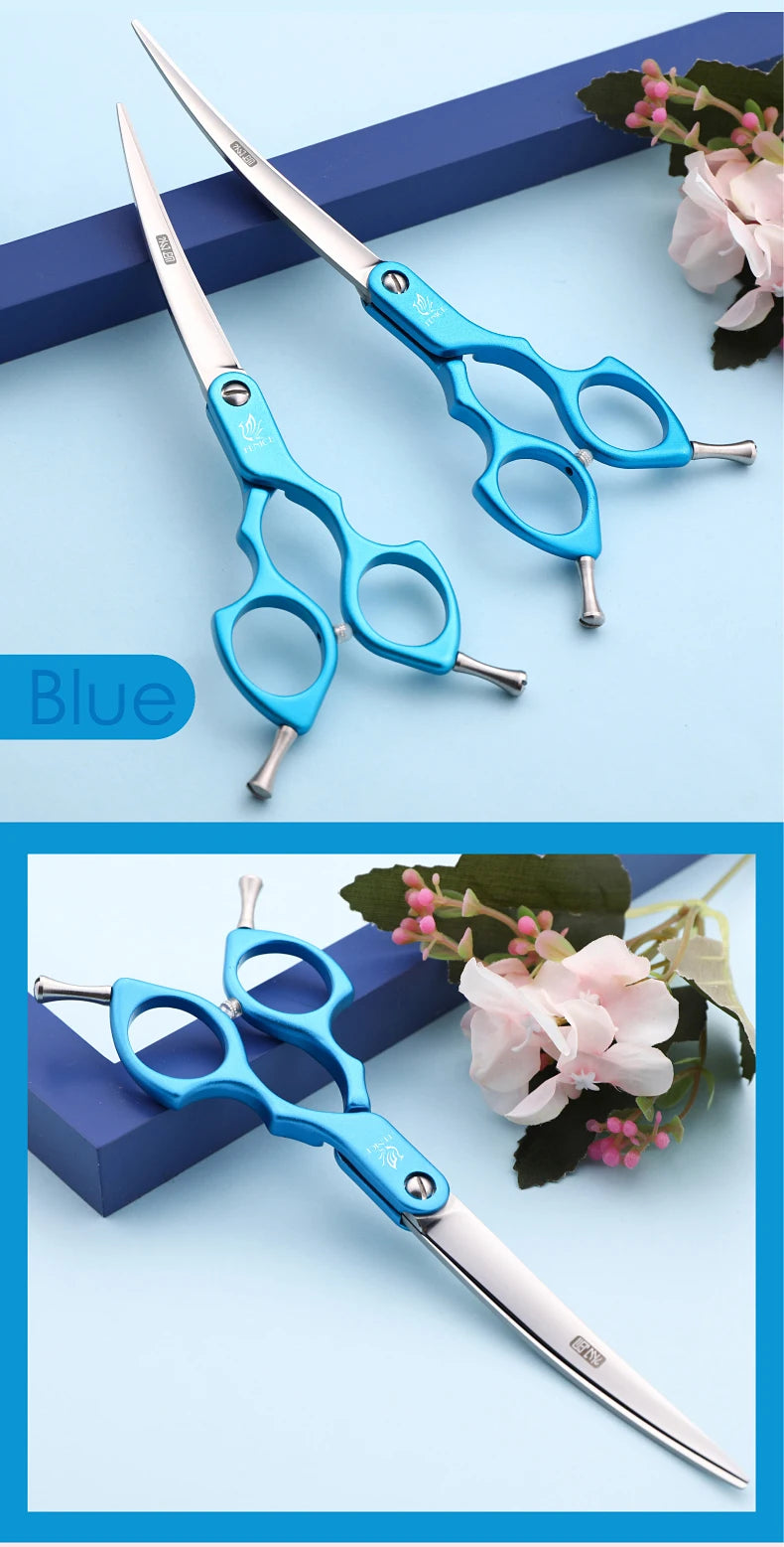 Fenice 6.0/6.5/7 Inch Professional Dog Grooming Scissors Curved Japan 440C Shear with High Quality Alloy Handle aseo de mascotas