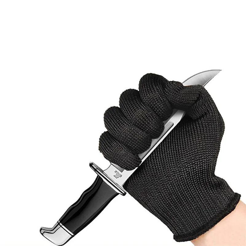1Pair Black Level 5 Anti-cut Glove Safety Cut Proof Stab Resistant Wire Metal Work Gloves Garden Kitchen Household Safety Gloves
