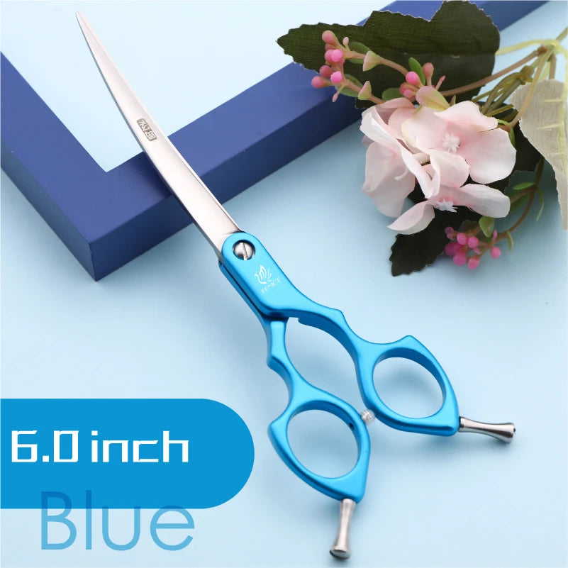 Fenice 6.0/6.5/7 Inch Professional Dog Grooming Scissors Curved Japan 440C Shear with High Quality Alloy Handle aseo de mascotas