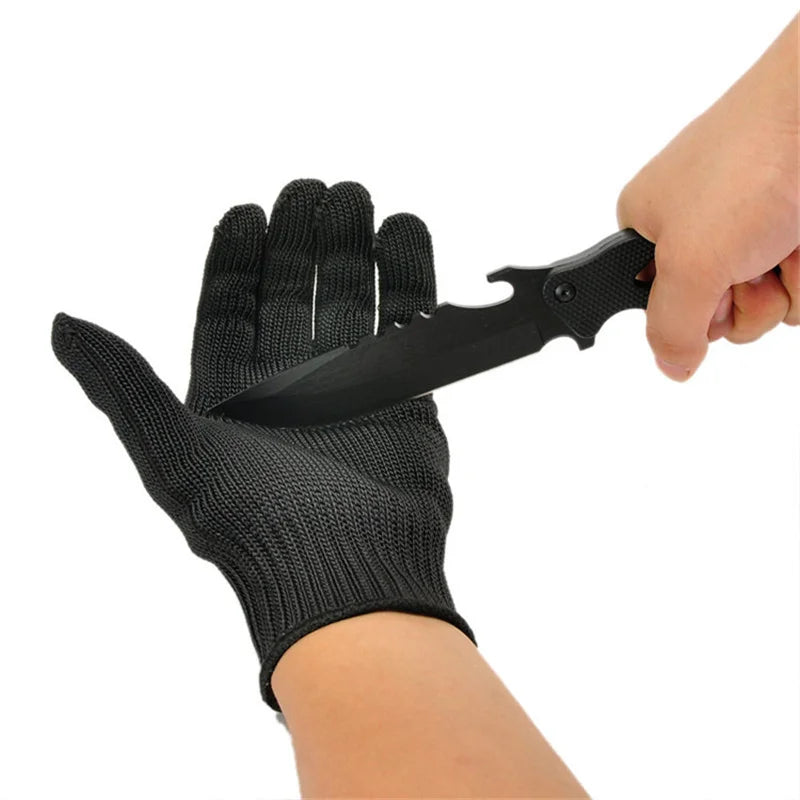 1Pair Black Level 5 Anti-cut Glove Safety Cut Proof Stab Resistant Wire Metal Work Gloves Garden Kitchen Household Safety Gloves
