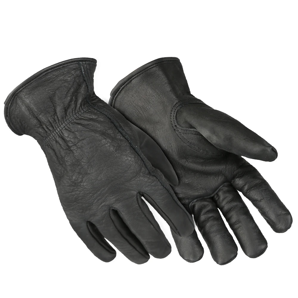 Black Work Gloves Leather Gardening Motorcycle Cowhide Grain Leather Safety Working Glove Men&Women