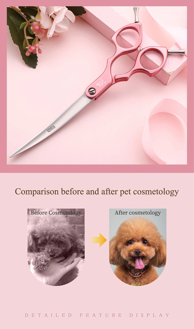 Fenice 6.0/6.5/7 Inch Professional Dog Grooming Scissors Curved Japan 440C Shear with High Quality Alloy Handle aseo de mascotas