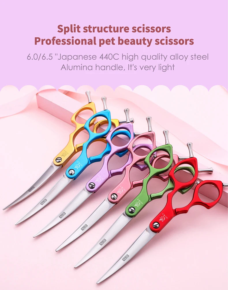 Fenice 6.0/6.5/7 Inch Professional Dog Grooming Scissors Curved Japan 440C Shear with High Quality Alloy Handle aseo de mascotas