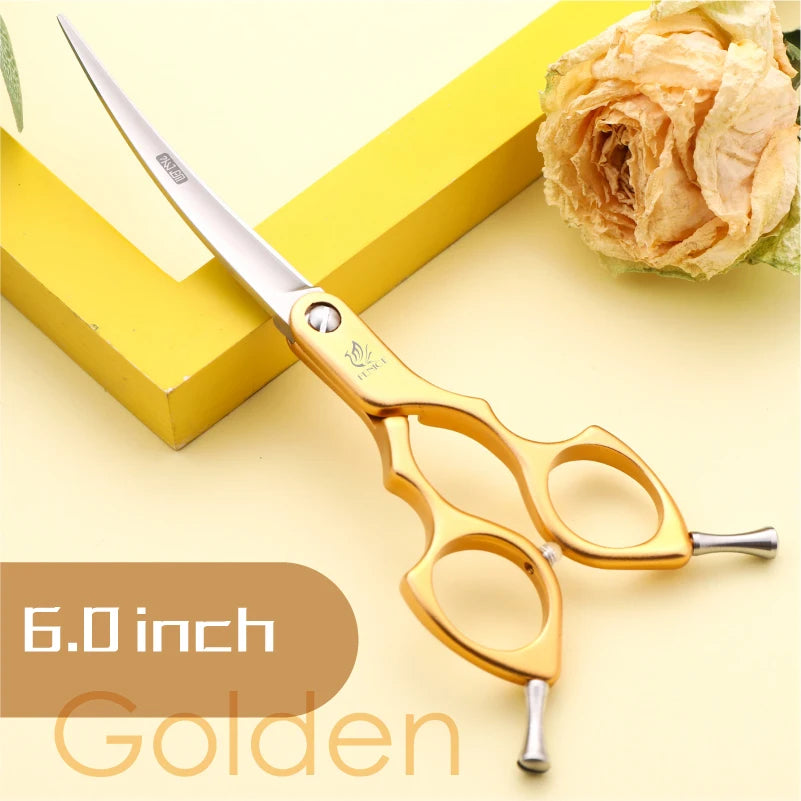 Fenice 6.0/6.5/7 Inch Professional Dog Grooming Scissors Curved Japan 440C Shear with High Quality Alloy Handle aseo de mascotas