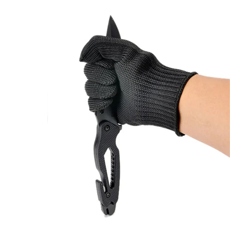 1Pair Black Level 5 Anti-cut Glove Safety Cut Proof Stab Resistant Wire Metal Work Gloves Garden Kitchen Household Safety Gloves