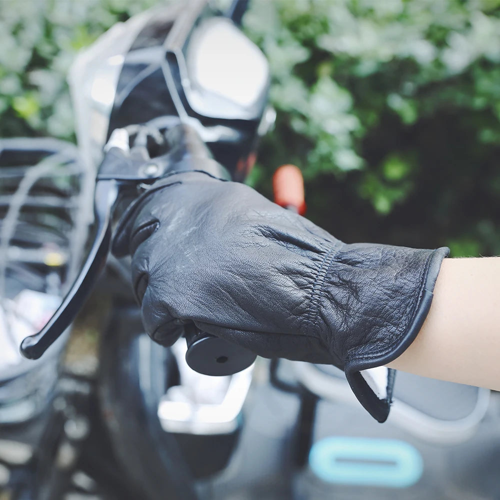 Black Work Gloves Leather Gardening Motorcycle Cowhide Grain Leather Safety Working Glove Men&Women