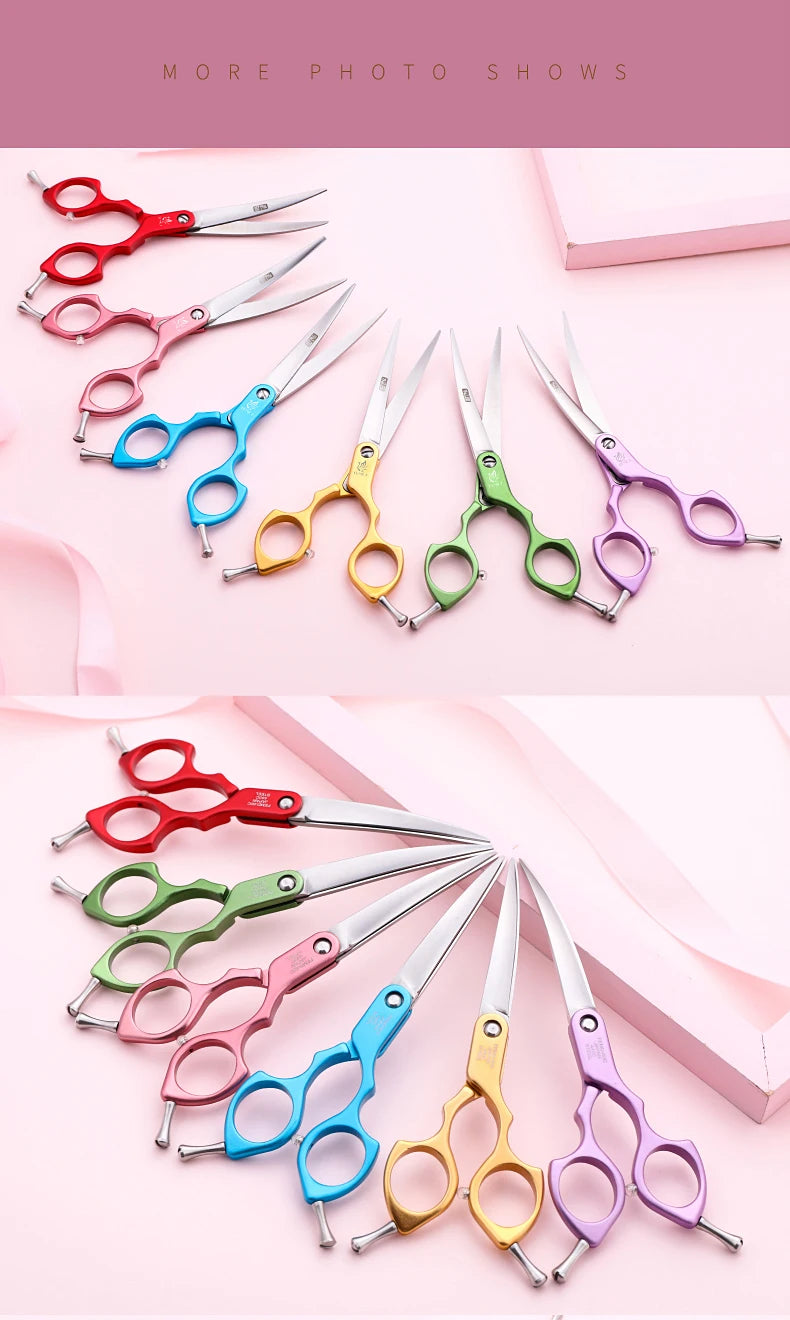 Fenice 6.0/6.5/7 Inch Professional Dog Grooming Scissors Curved Japan 440C Shear with High Quality Alloy Handle aseo de mascotas