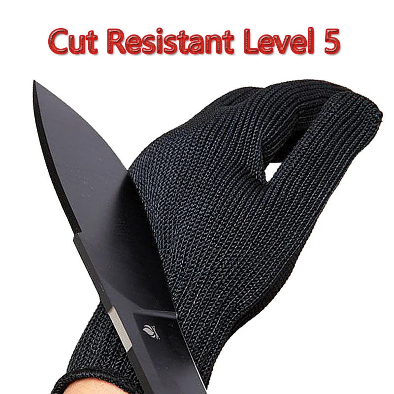 1Pair Black Level 5 Anti-cut Glove Safety Cut Proof Stab Resistant Wire Metal Work Gloves Garden Kitchen Household Safety Gloves