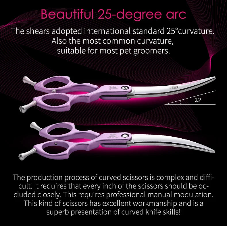 Fenice 6.0/6.5/7 Inch Professional Dog Grooming Scissors Curved Japan 440C Shear with High Quality Alloy Handle aseo de mascotas