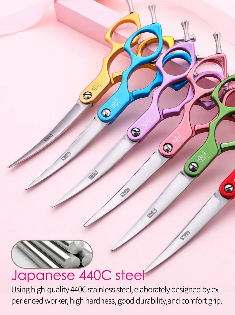 Fenice 6.0/6.5/7 Inch Professional Dog Grooming Scissors Curved Japan 440C Shear with High Quality Alloy Handle aseo de mascotas