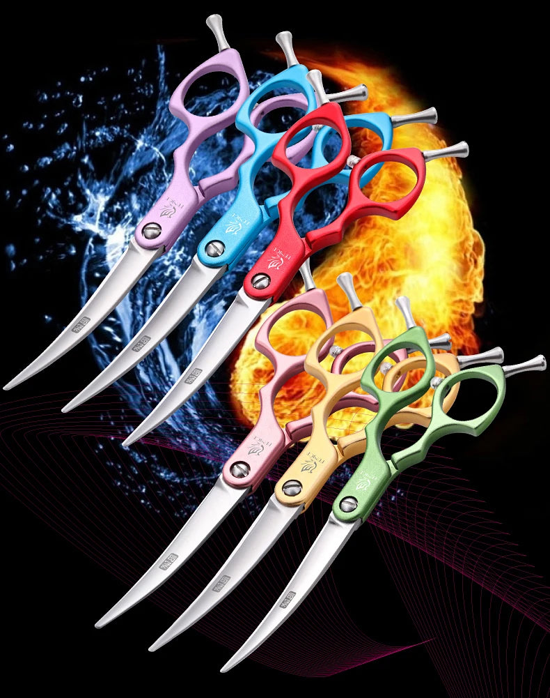 Fenice 6.0/6.5/7 Inch Professional Dog Grooming Scissors Curved Japan 440C Shear with High Quality Alloy Handle aseo de mascotas
