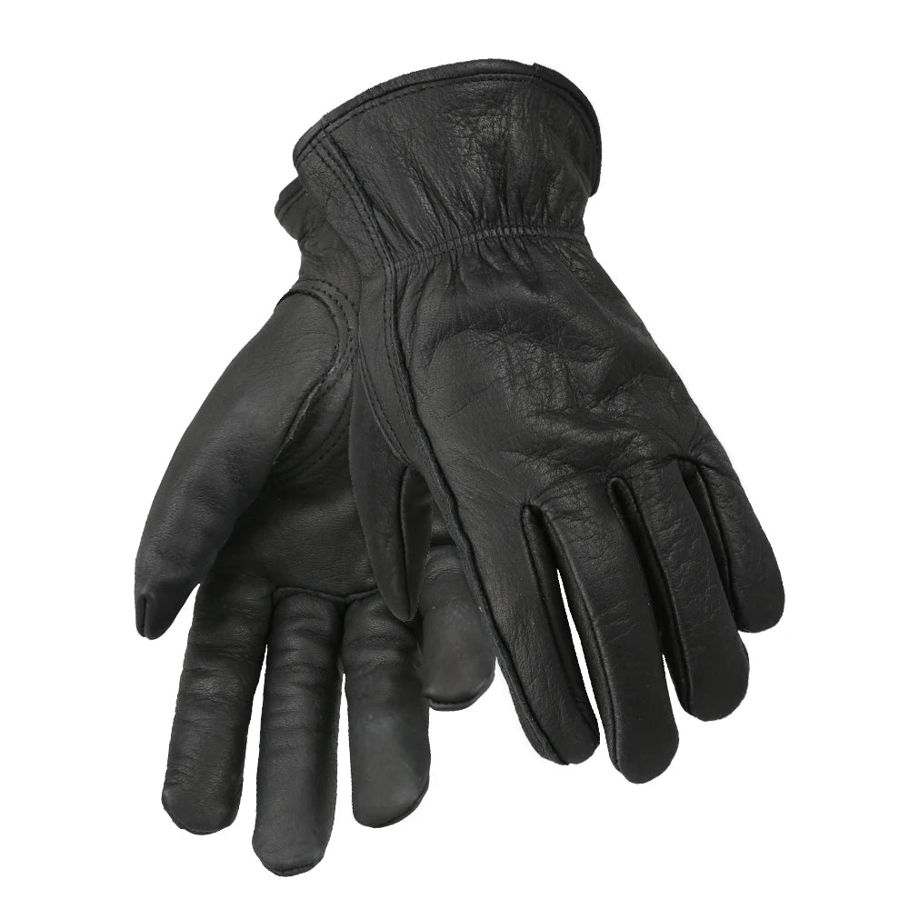 Black Work Gloves Leather Gardening Motorcycle Cowhide Grain Leather Safety Working Glove Men&Women