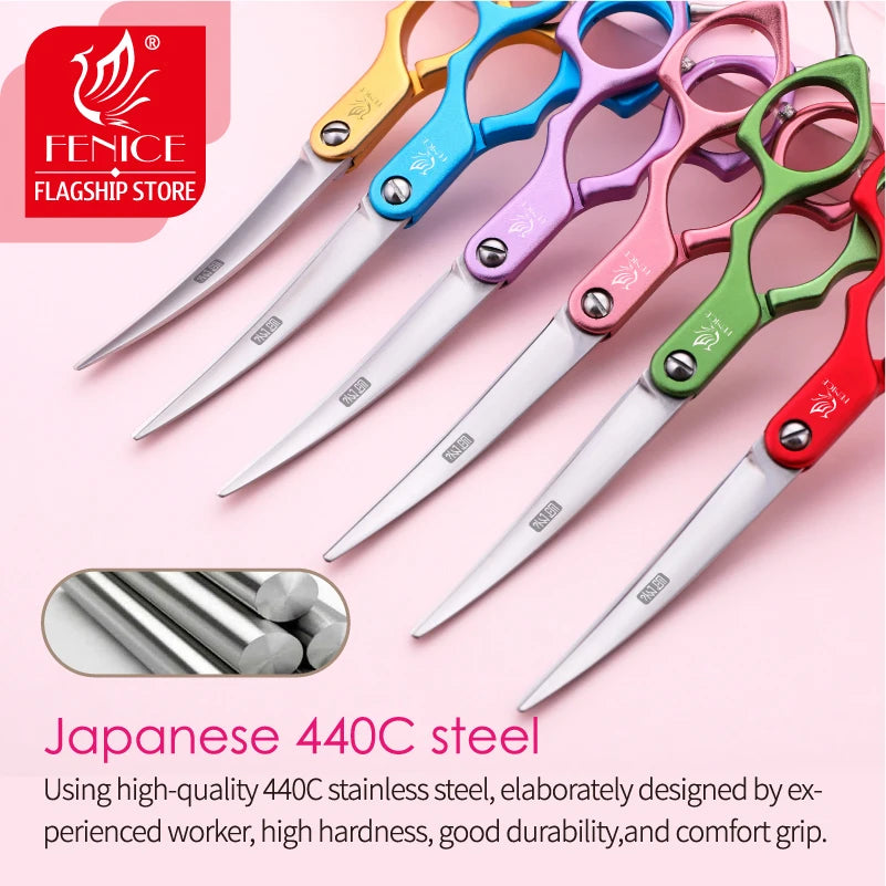 Fenice 6.0/6.5/7 Inch Professional Dog Grooming Scissors Curved Japan 440C Shear with High Quality Alloy Handle aseo de mascotas
