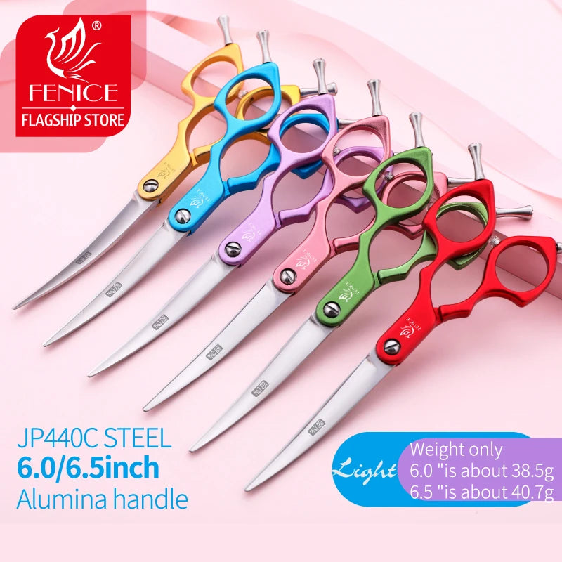 Fenice 6.0/6.5/7 Inch Professional Dog Grooming Scissors Curved Japan 440C Shear with High Quality Alloy Handle aseo de mascotas