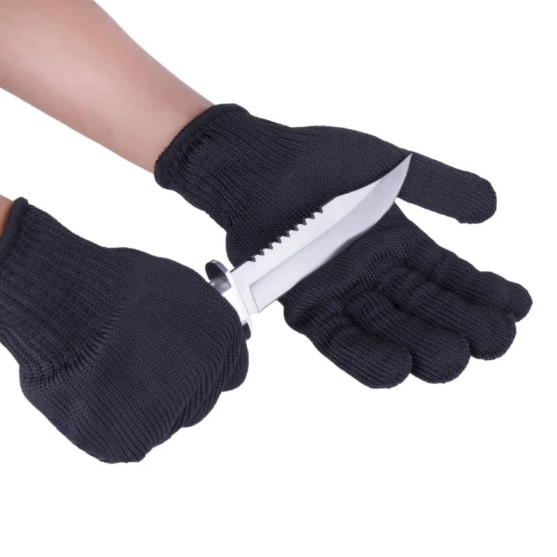 1Pair Black Level 5 Anti-cut Glove Safety Cut Proof Stab Resistant Wire Metal Work Gloves Garden Kitchen Household Safety Gloves