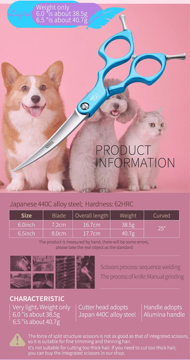 Fenice 6.0/6.5/7 Inch Professional Dog Grooming Scissors Curved Japan 440C Shear with High Quality Alloy Handle aseo de mascotas