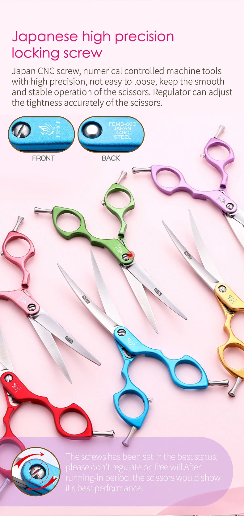 Fenice 6.0/6.5/7 Inch Professional Dog Grooming Scissors Curved Japan 440C Shear with High Quality Alloy Handle aseo de mascotas