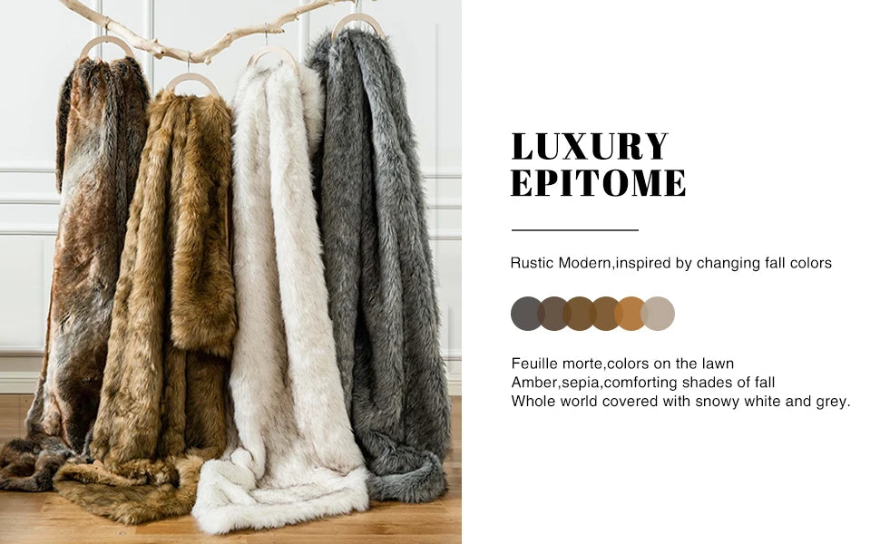 Battilo Brown Faux Fur Blanket Luxury Fluffy Plaid Throw Blanket Winter Thick Warm Plush Blanket Fur Throws for Bedroom Decor