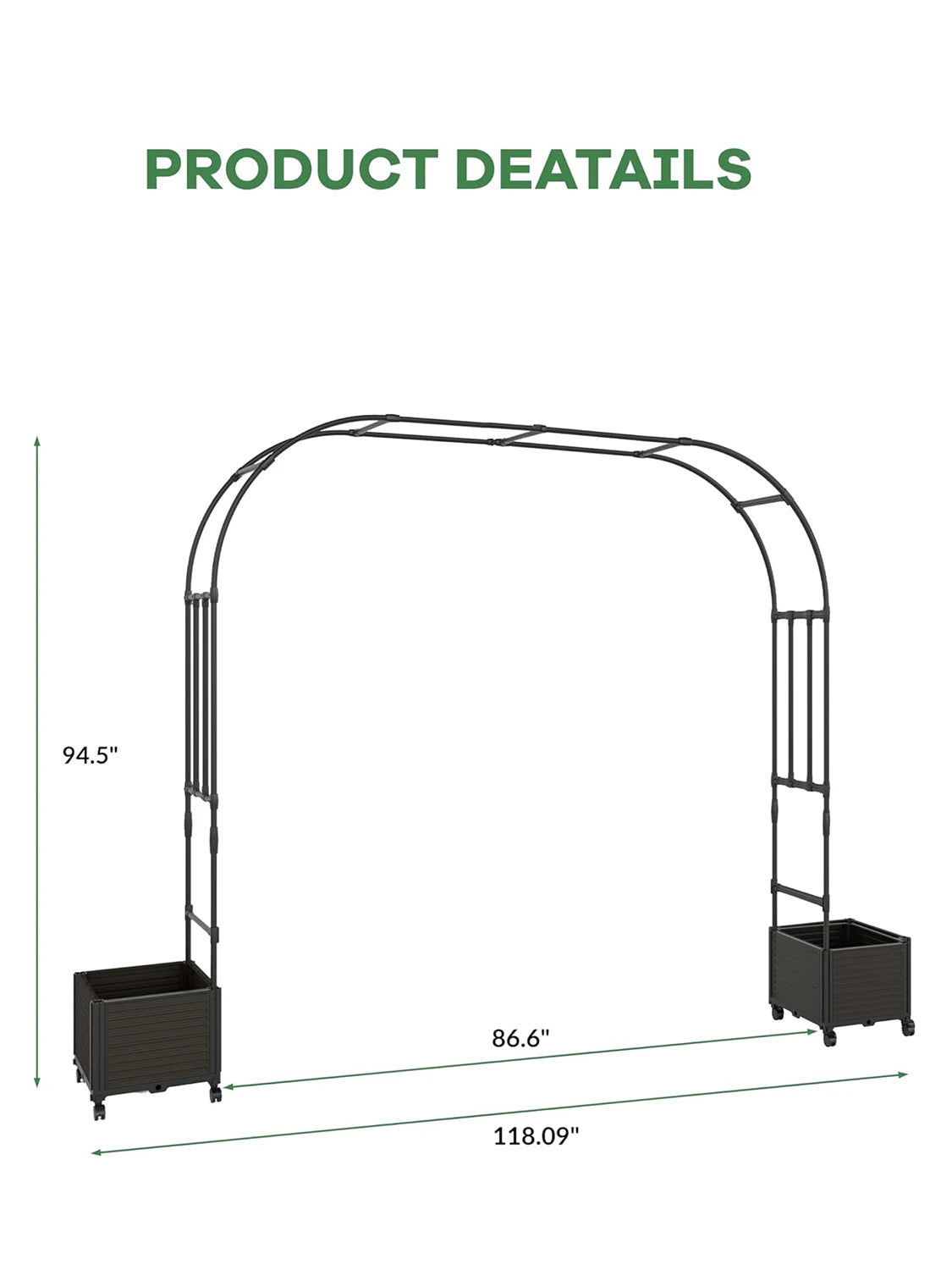 Metal Garden Arbor with Planter Boxes, Raised Planter Box for Climbing Plants, 94.5" H Garden Arch Trellis for Outdoor Backyard