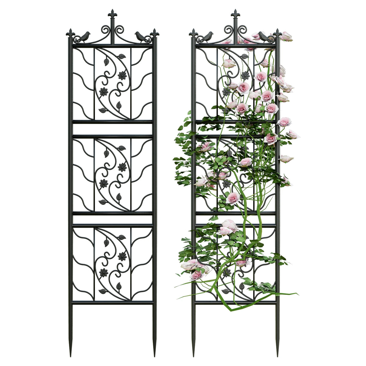 71 inch Garden Trellis Decorative Outdoor Tall Metal Fence Black Lattice Panel Yard Corner Décor for Climbing Plant Flower