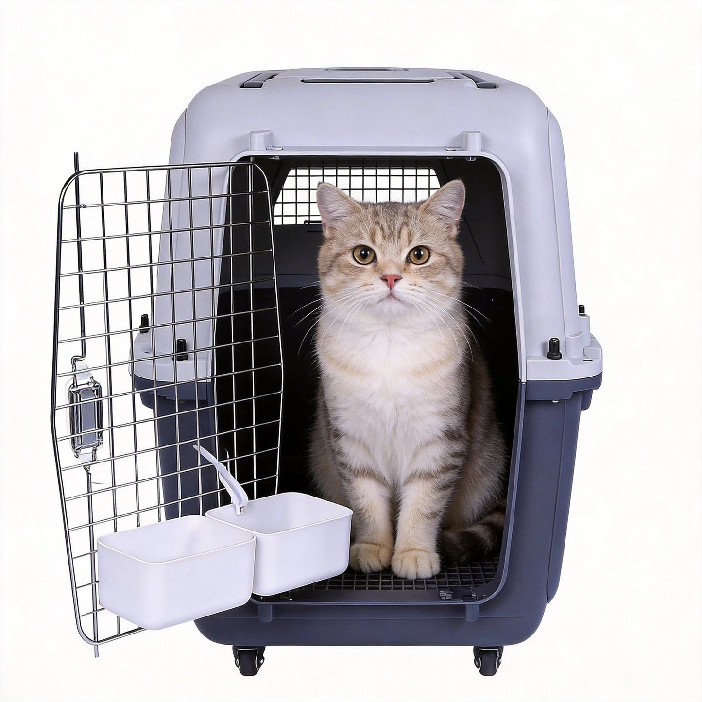 Cats Pet Travel Carrier Length 33in/Width 21.6in/Height 25.2in with Handle & Metal Door Pet Carrier & Crate for Puppies Kittens