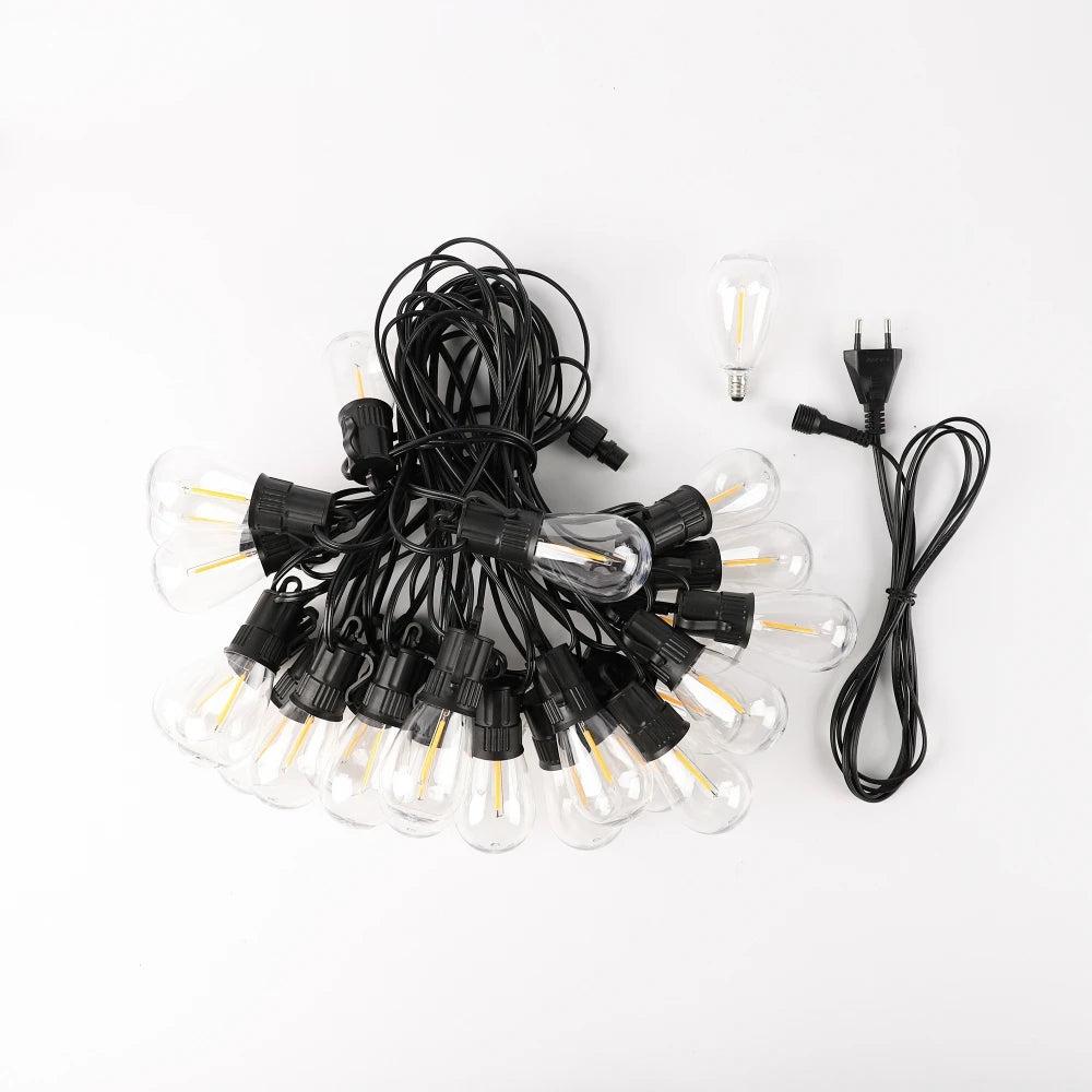 PET S14 LED String Light Bulbs E12 Base Shatterproof Plastic Bulbs 220V EU Plug Outdoor Patio Garden Lights Warm White 2700K
