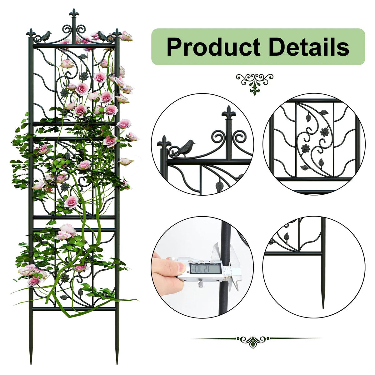 71 inch Garden Trellis Decorative Outdoor Tall Metal Fence Black Lattice Panel Yard Corner Décor for Climbing Plant Flower