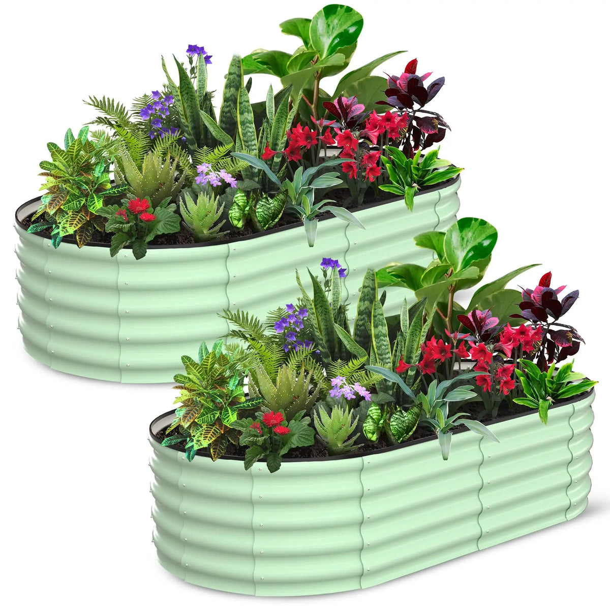 2-Pack Oval Galvanized Steel Raised Garden Bed Open Base Safety Edge Metal Planter Box Raised Beds for Vegetables Flowers Herbs