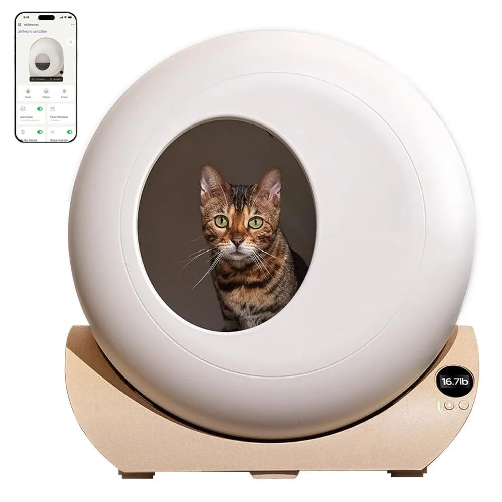 APP Controlled Automatic Self-Cleaning Cat Litter Box, Odor Control, Spacious Interior, Multi-Cat Use, Custom