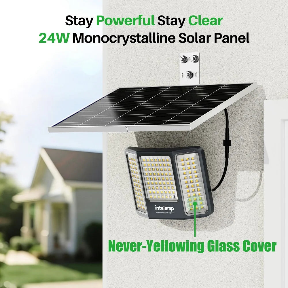 intelamp Long Life 20000mah High Bright Outdoor Solar Flood Light With Super Large Solar Panel 3 Color Mode For Garden Yard Path