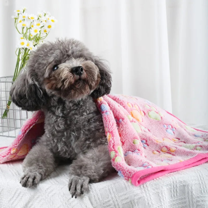 Soft Fluffy High Quality Pet Blanket Flannel Dog Sleeping Blanket Paw Print Pattern Pet Mat Warm Comfortable Blanket for Cat Dog