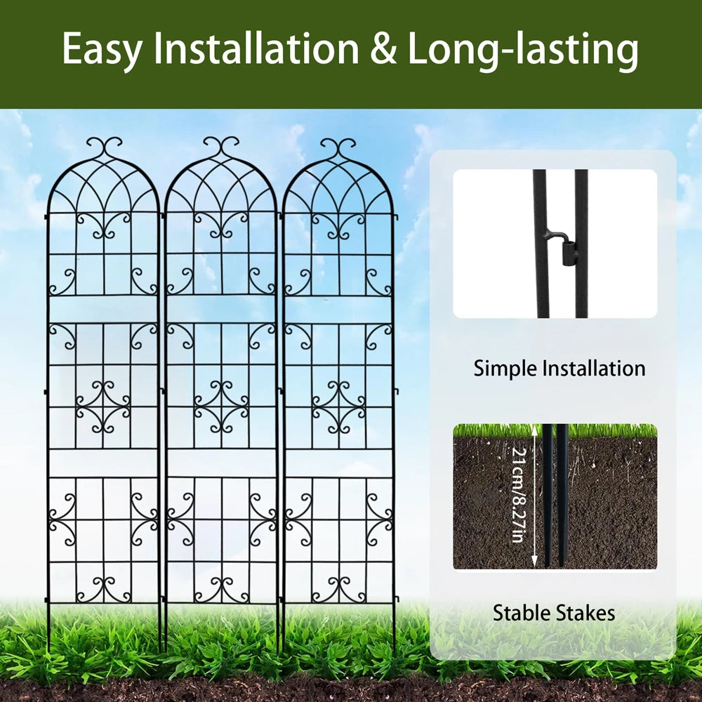 3 Packs Tall Metal Garden Trellis for Climbing Plants Vegetables Vines Rustproof Outdoor Plant Support Fences