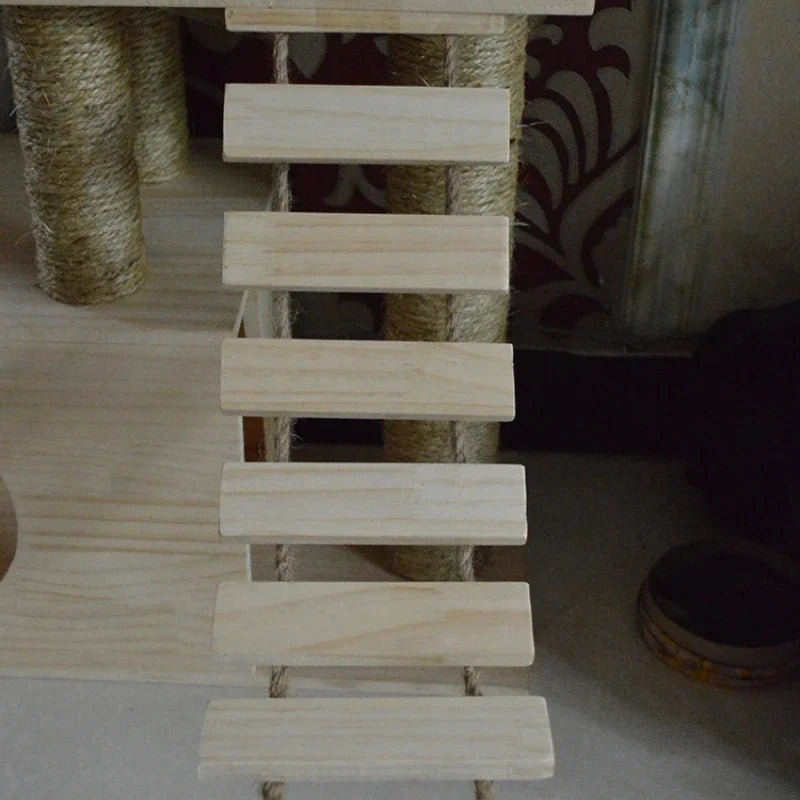 Pine Wooden Wall Mounted Cat Ladder Bridge Foldable Hanging Cat Ladder Rope Climbing Outside Cats Step Scratching Pet Supplies
